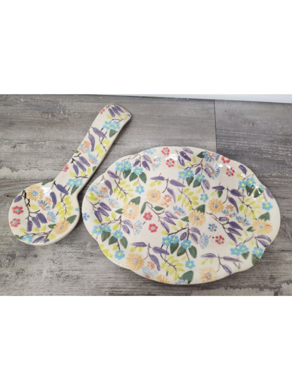 Bridget Floral Handmade Serving Tray & Spoon Rest Set